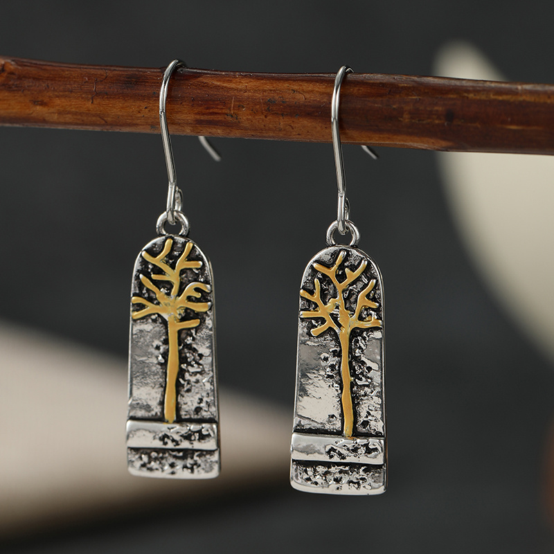 Vintage Bohemian Tree-Patterned Pendant Earrings